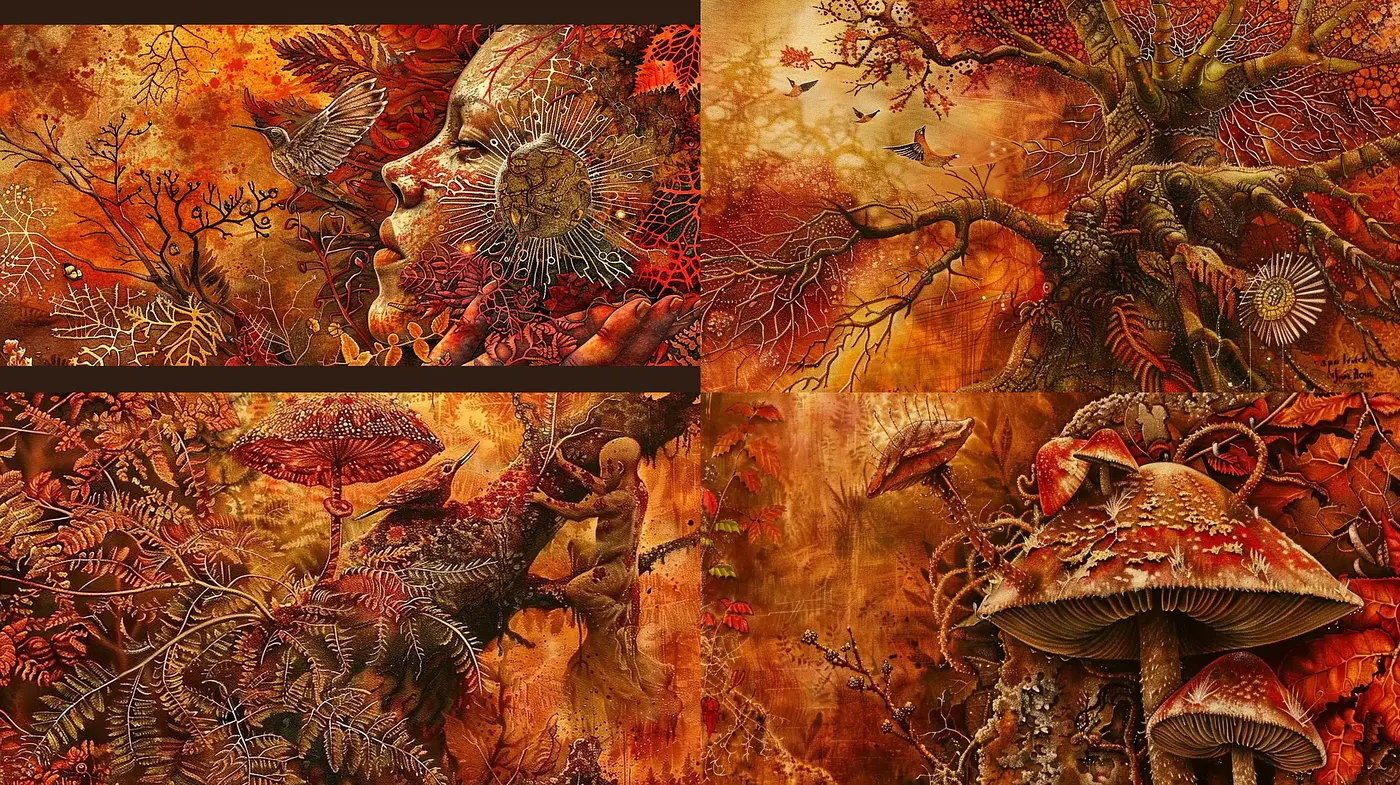 Autumnal Fantasia: A Surrealist's Botanical Dream - Midjourney sref style