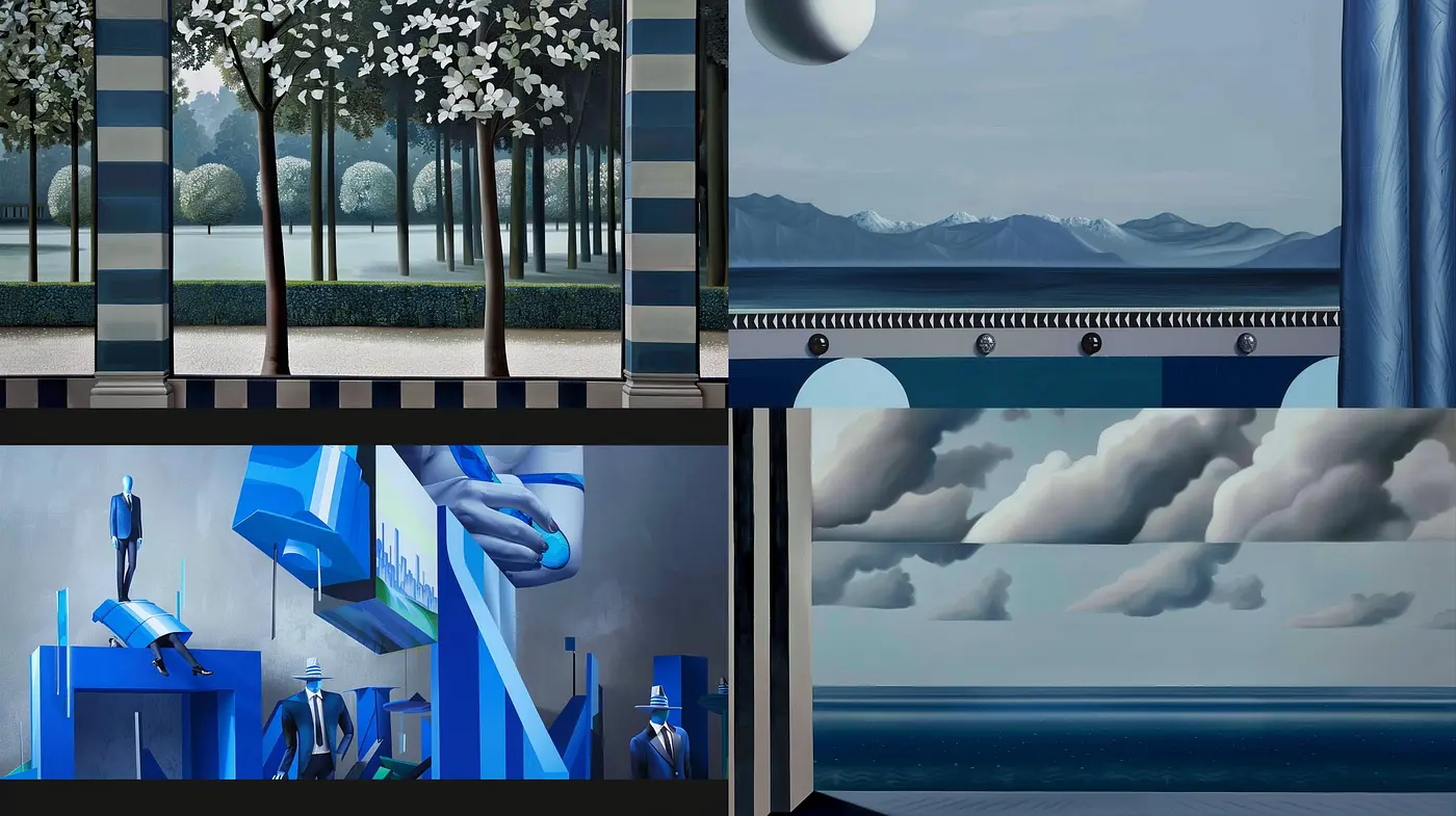 Surreal Nocturnal Dreamscape in Monochromatic Blues - Midjourney sref style