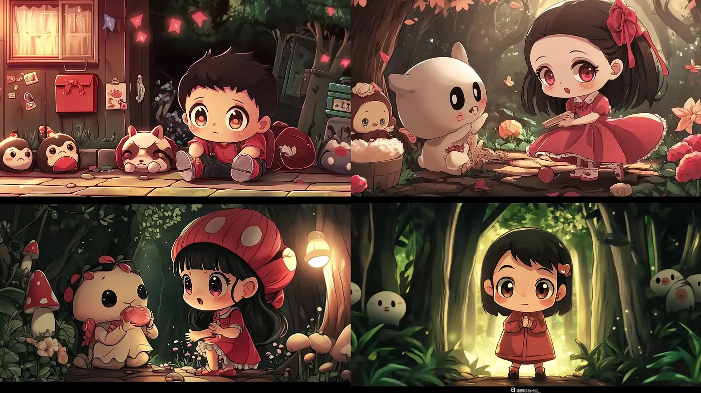 Enchanted Forest Whimsy: A Consistent Narrative in Varied Scenes - Midjourney sref style