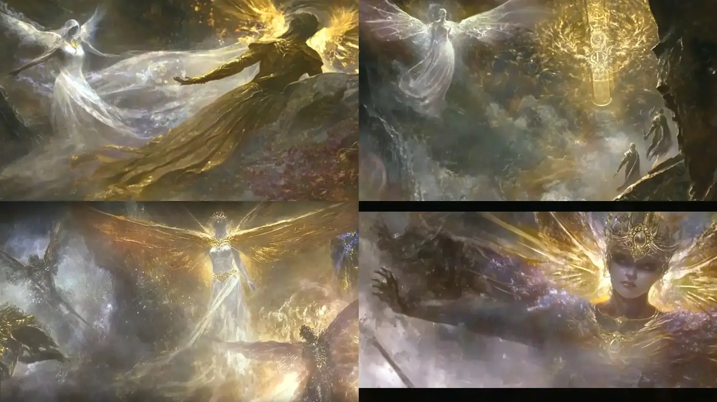 Ethereal Luminance: A Symphony of Gilded Light and Shadow - Midjourney sref style