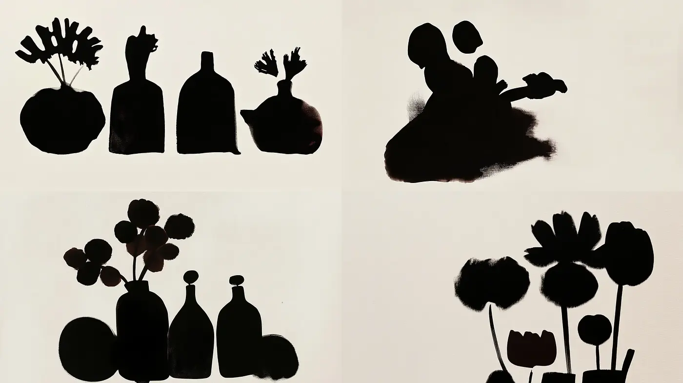 Silhouetted Botanical Elegance with Monochrome Harmony - Midjourney sref style