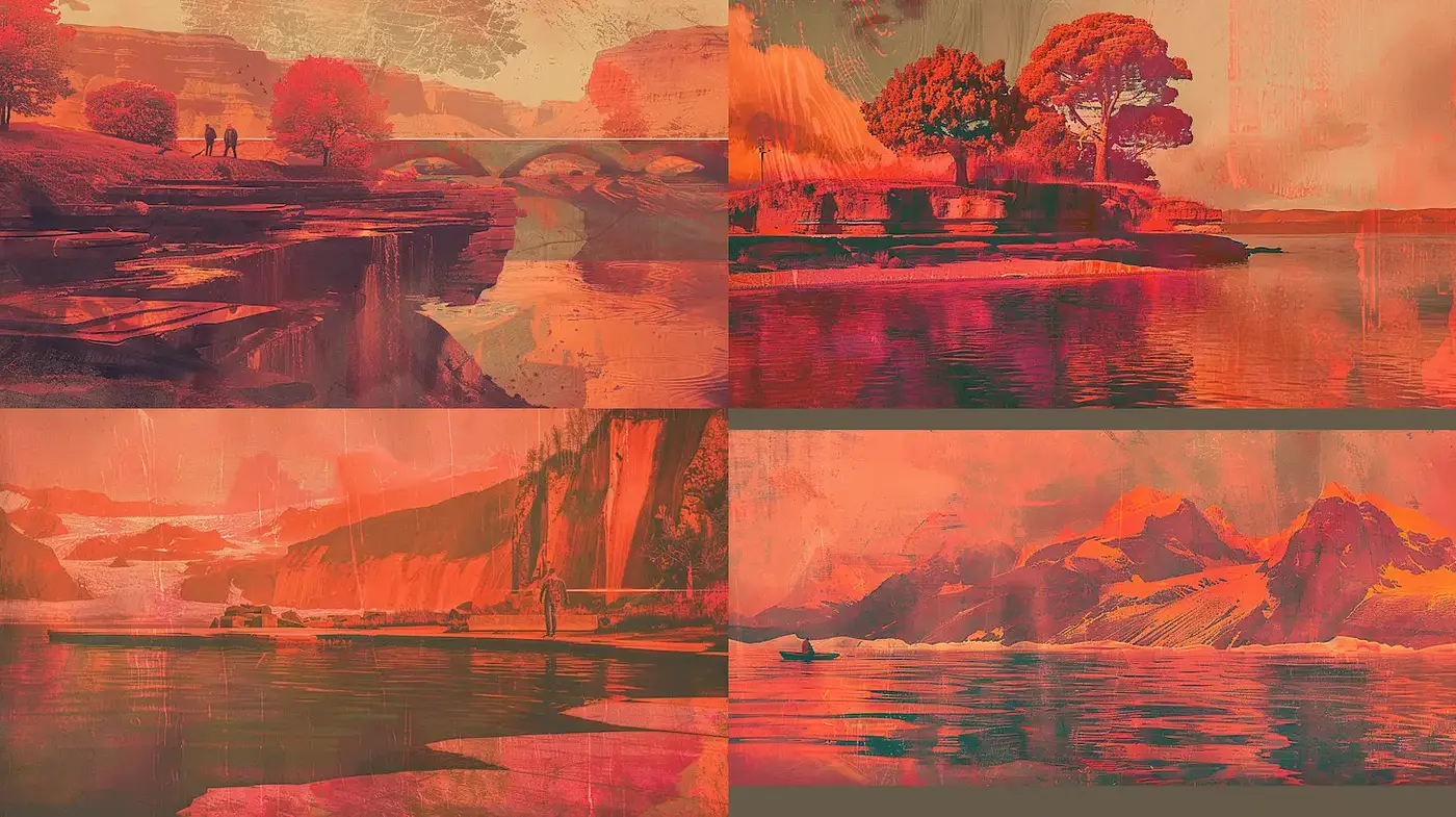 Dynamic and emotive landscape art reflecting harmony and nature's beauty - Midjourney sref style