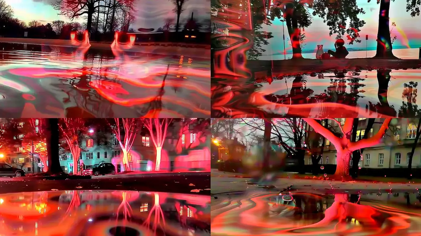 Surreal landscapes with fluid reflections and vivid hues - Midjourney sref style
