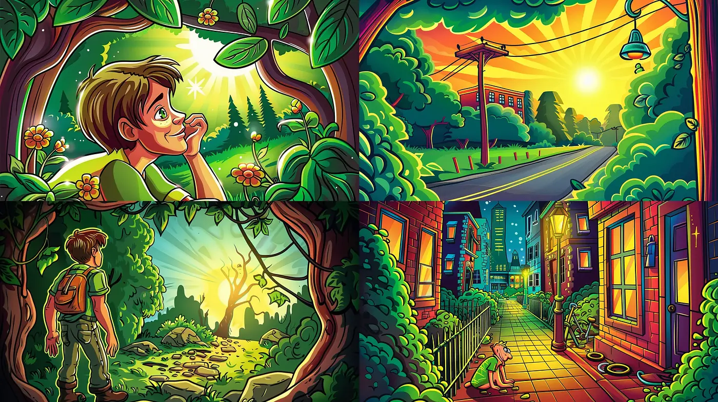 Lush Fantasy Storybook Illustration Style with Vibrant Tones - Midjourney sref style