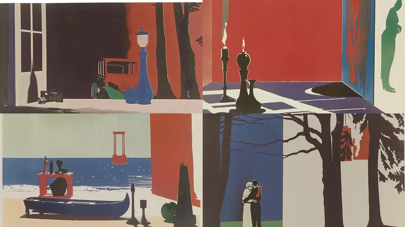 Modern Nostalgia Through Bold Silhouettes and Contrasting Hues - Midjourney sref style