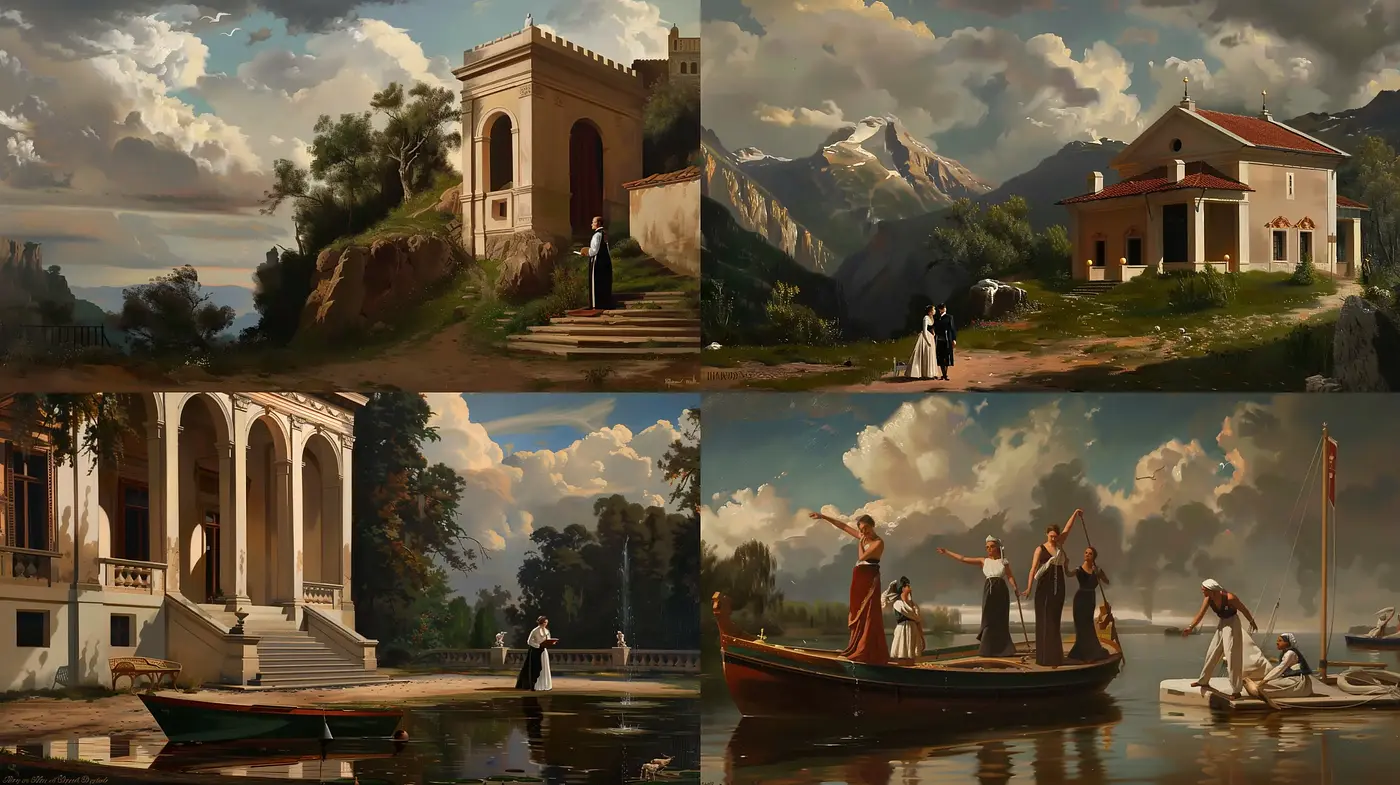 Classic Elegance in Idyllic 19th Century Landscape Paintings - Midjourney sref style