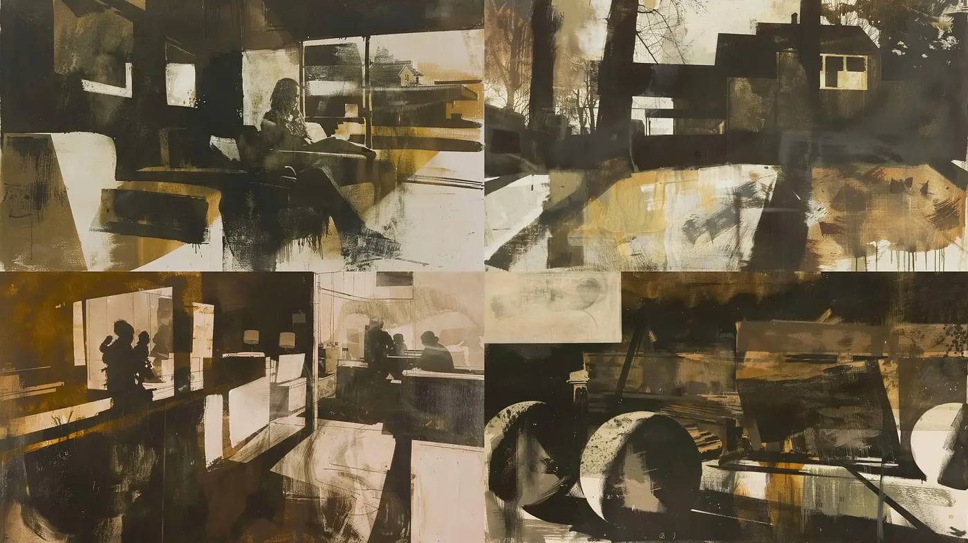 Abstract Noir Collage: A Fusion of Darkness and Geometry - Midjourney sref style