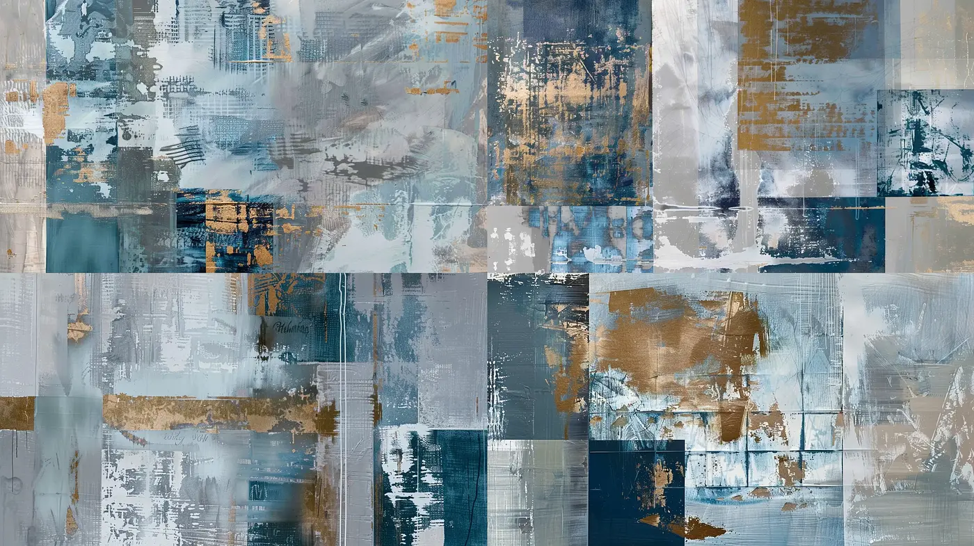 Contemporary Abstract Collage with Cool-Toned Harmony and Metallic Accents - Midjourney sref style