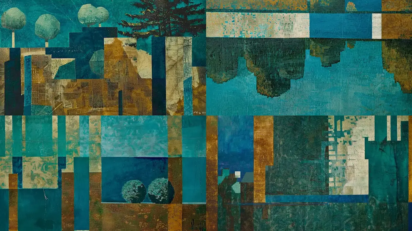 Geometric Abstract Landscapes with a Retro Aesthetic - Midjourney sref style