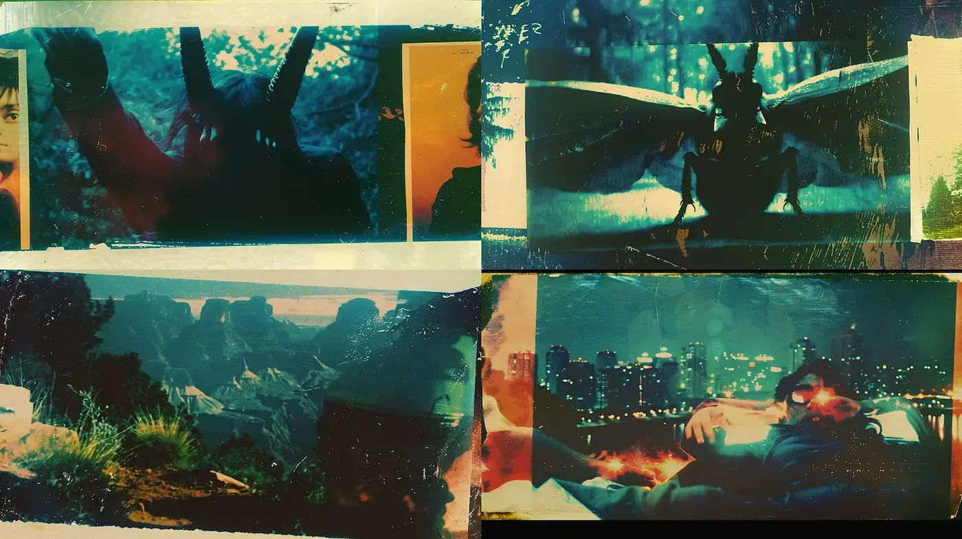 Ethereal and otherworldly cinematic style with layered textures - Midjourney sref style