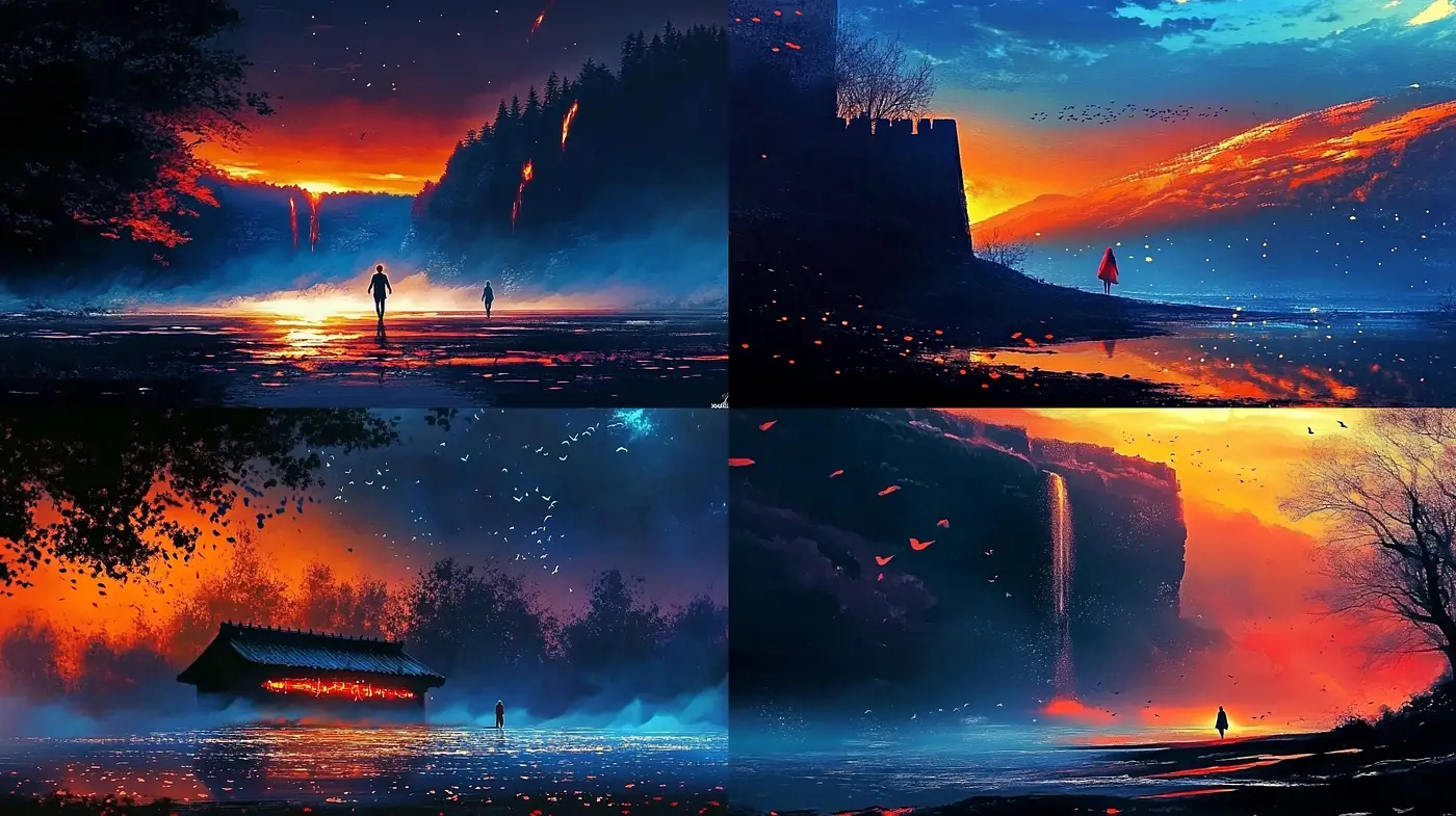 Ethereal Twilight Hues: A Fusion of Digital Art Impressionism and Vibrant Sunset Spectrum - Midjourney sref style