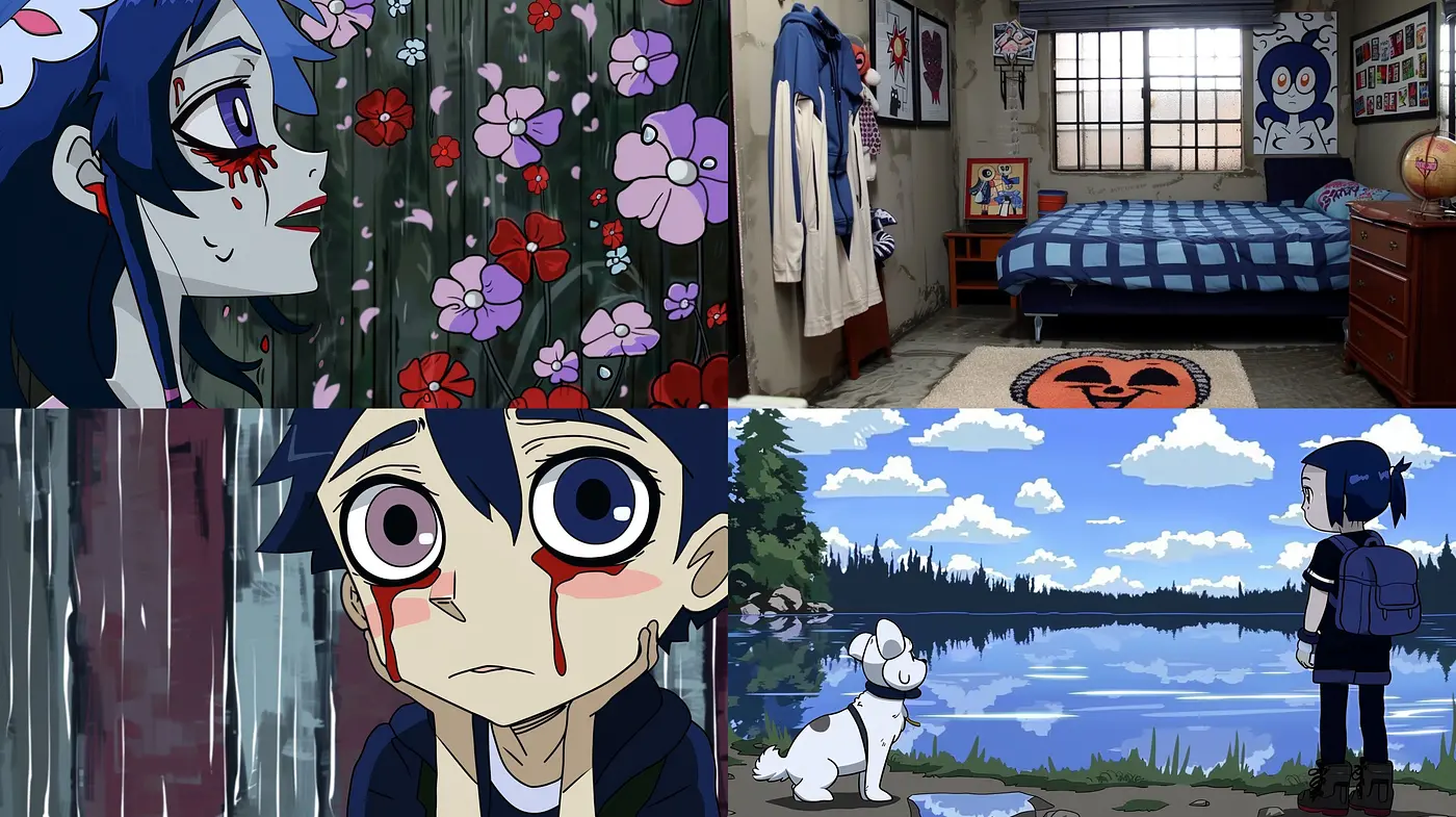 Consistent Whimsical Anime-Inspired Illustrations with Melancholic Undertones - Midjourney sref style