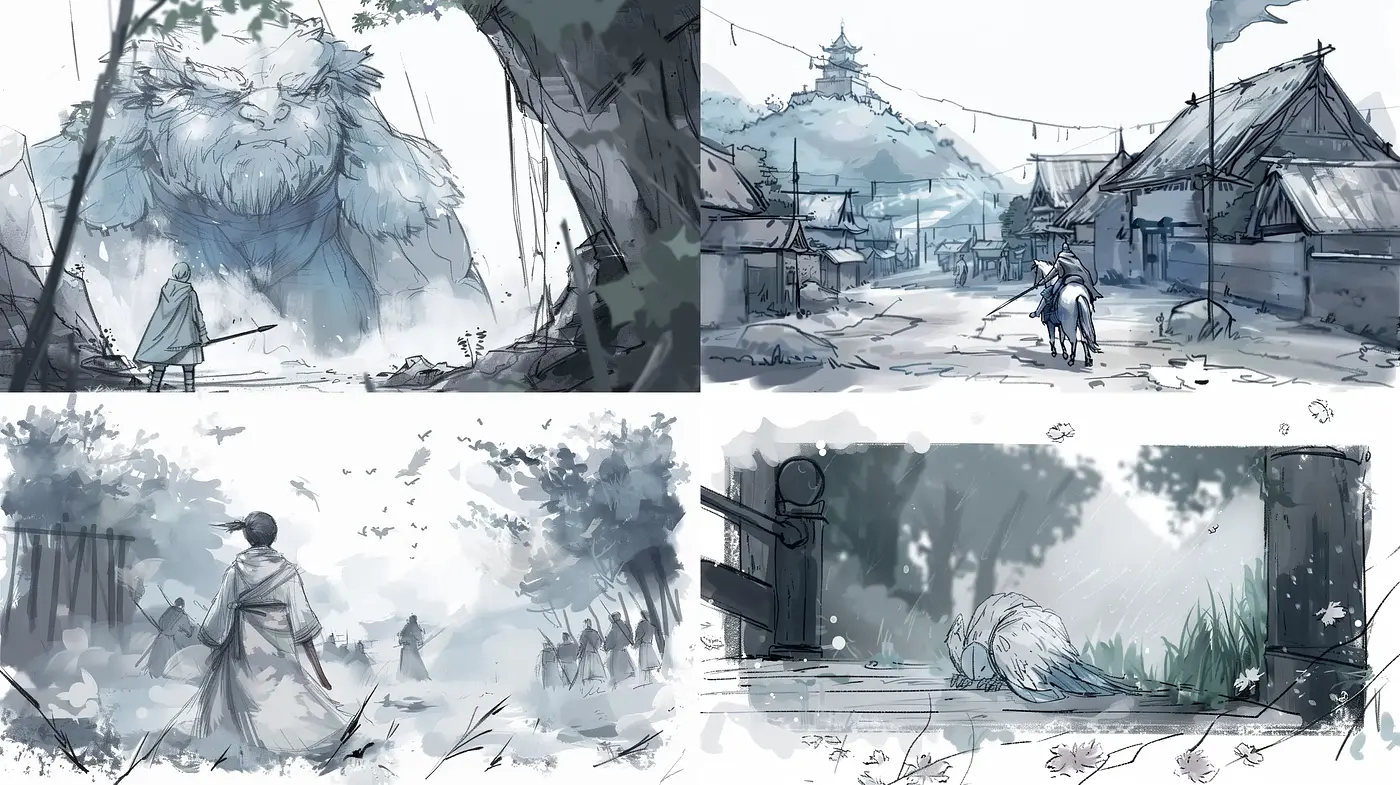 Ethereal Brushstrokes in Monochrome: A Dreamlike Conceptual Series - Midjourney sref style