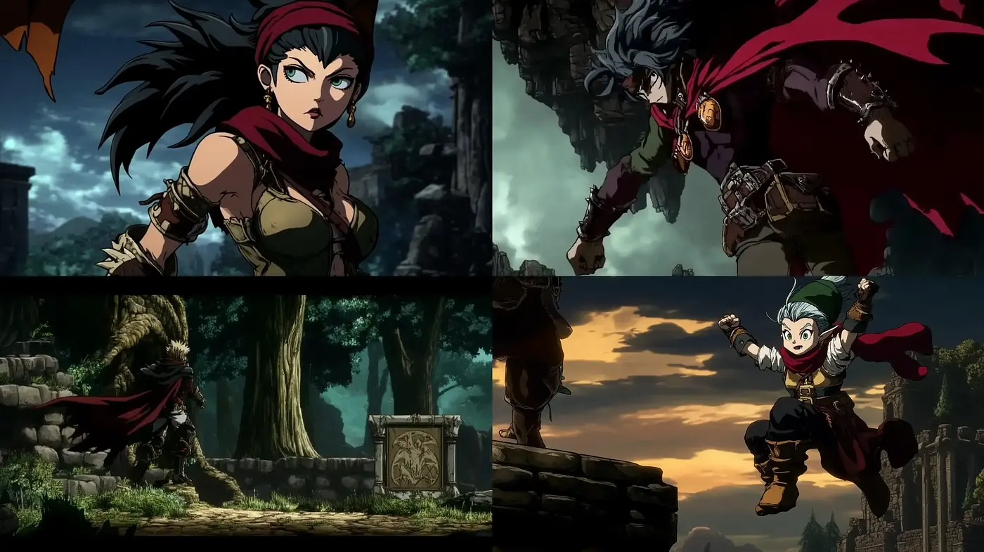 Dramatic Anime-Influenced Adventure Style - Midjourney sref style