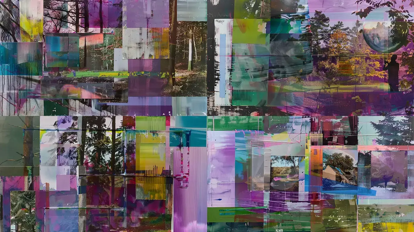 Dynamic and Layered Digital Collage with Modern Abstract Elements - Midjourney sref style