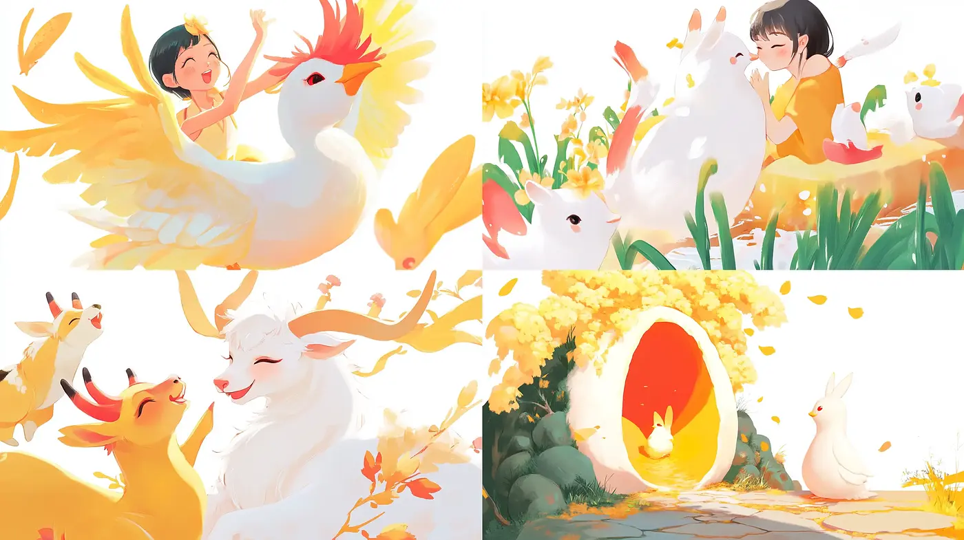 Sunny Reverie: Whimsical Nature and Serene Companionship - Midjourney sref style