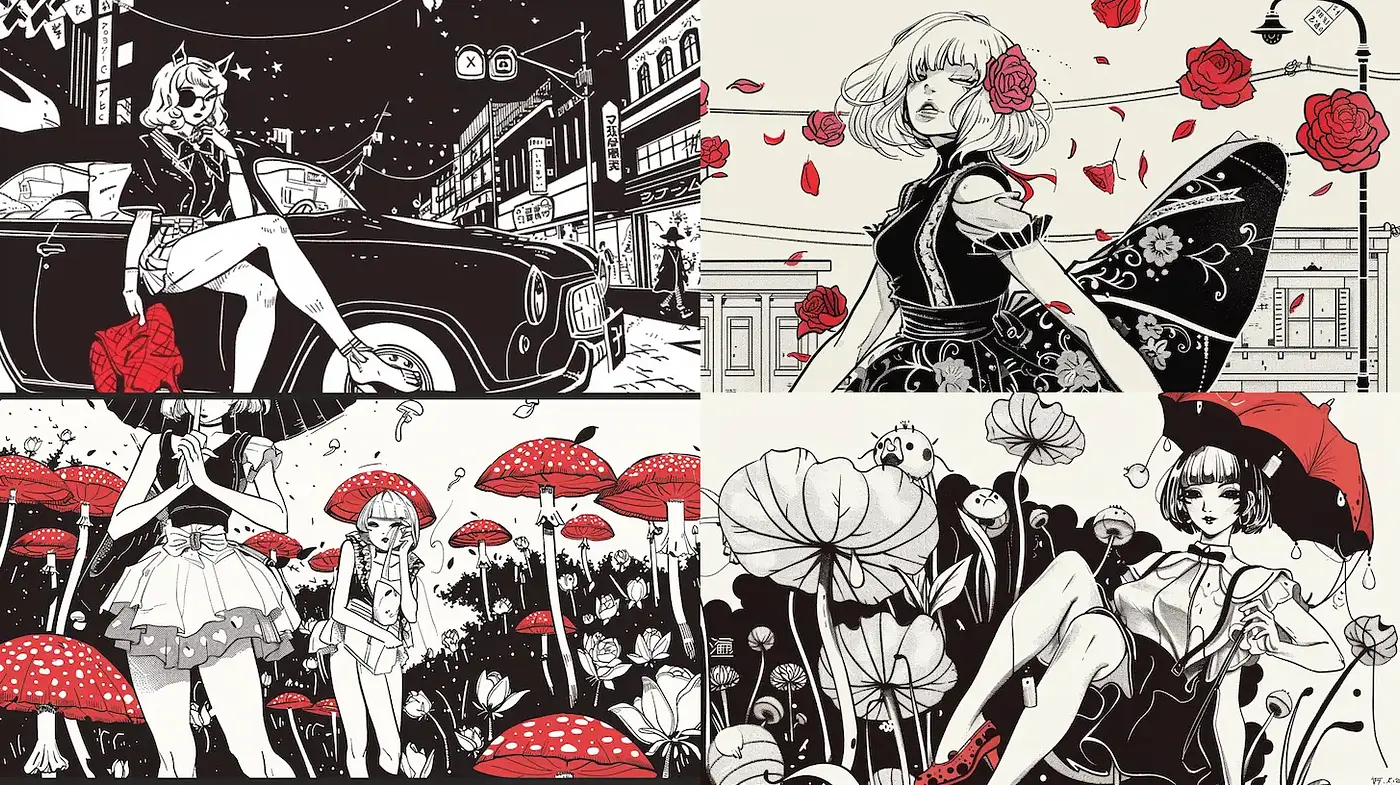 Darkly Enigmatic Urban Fantasy with Floral Elements - Midjourney sref style