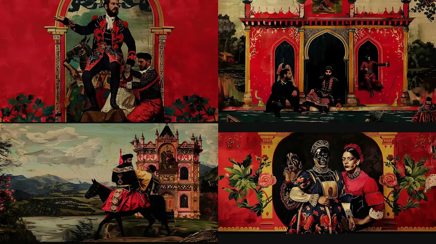 Richly Textured, Vibrant Folk Art with Historical Allusions - Midjourney sref style
