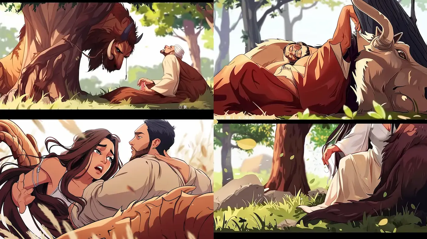 Dynamic and Expressive Character Designs in a Lush Natural Setting - Midjourney sref style