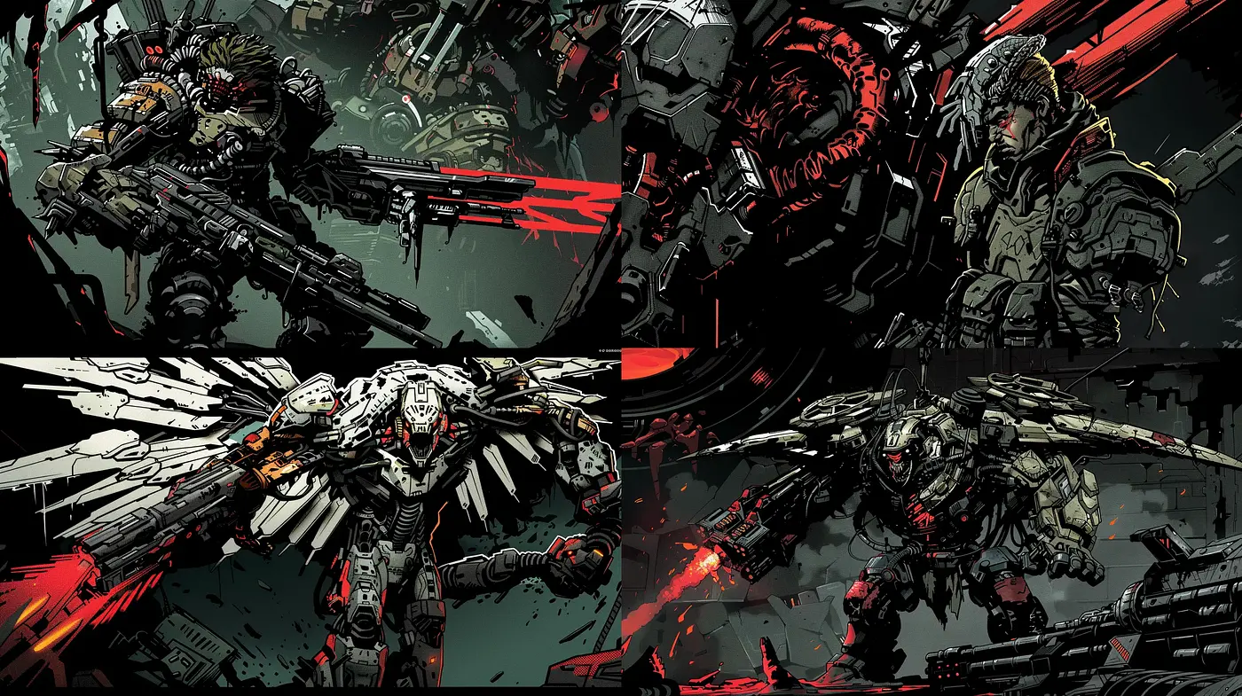 Cybernetic Fury: A Post-Apocalyptic Mech Symphony - Midjourney sref style