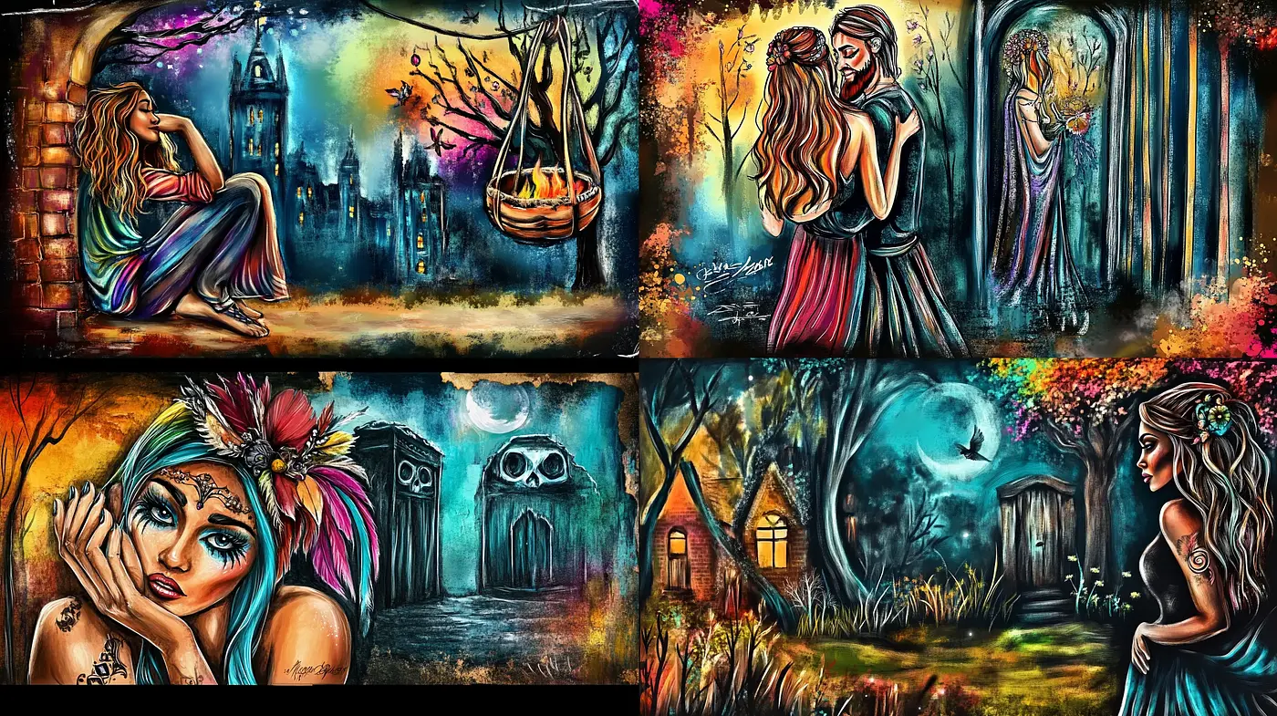 Vibrant Storybook Whimsy with Otherworldly Overtones - Midjourney sref style