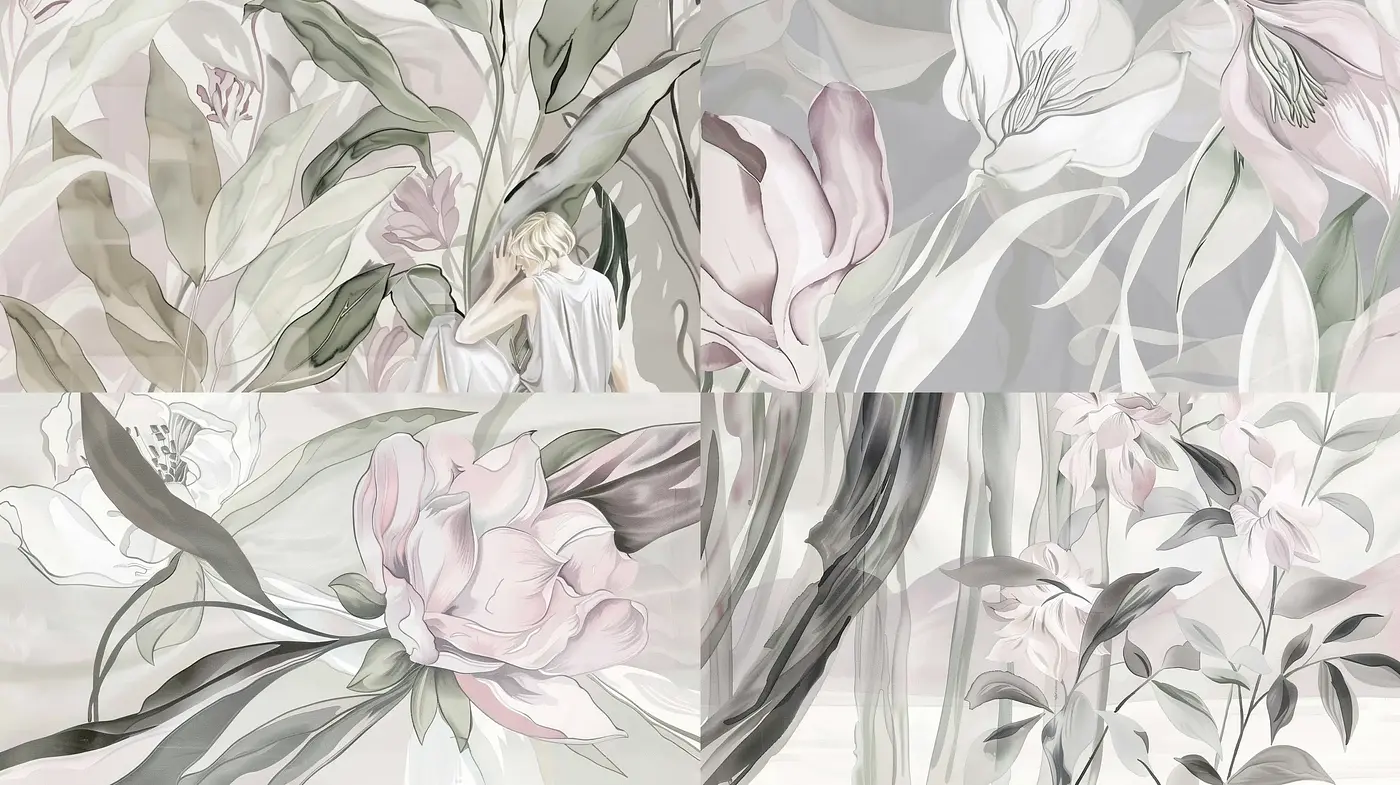 Ethereal Florals in Monochrome Pastels - Midjourney sref style
