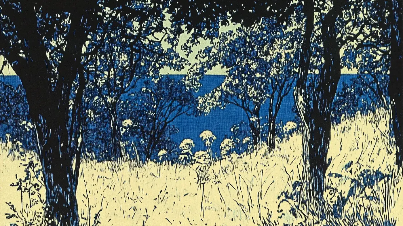 Silhouetted Nature in Monochromatic Twilight - Midjourney sref style