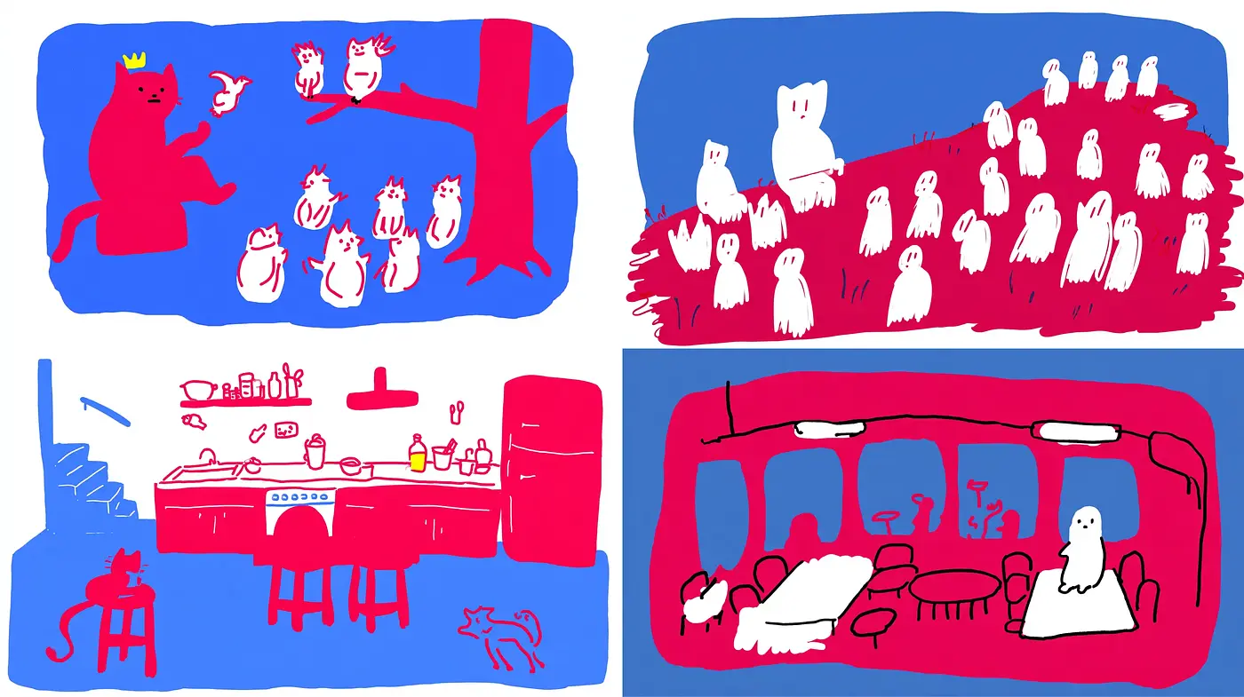 Whimsical and Playful Character Studies with Bold Colors and Simplistic Shapes - Midjourney sref style