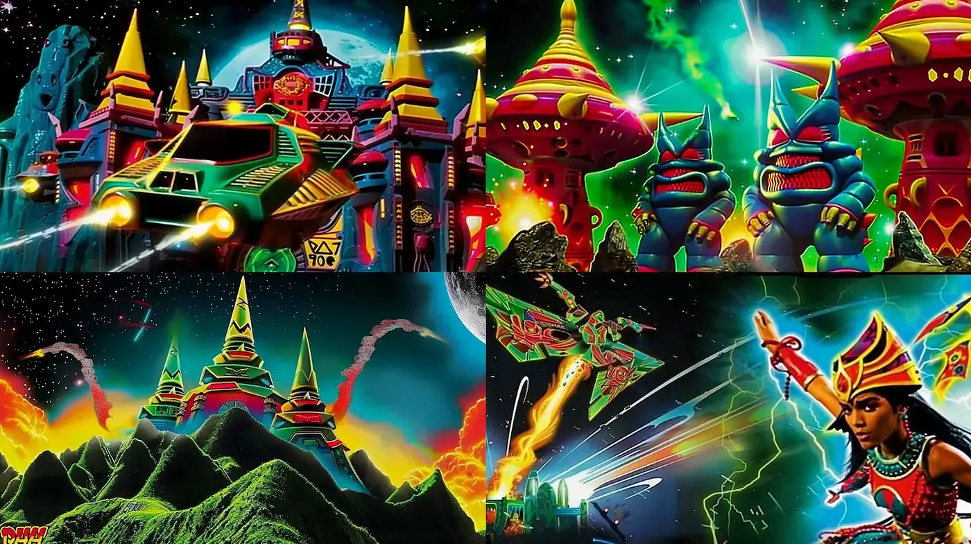 Vibrant Sci-Fi Surrealism with a Retro Futuristic Influence - Midjourney sref style