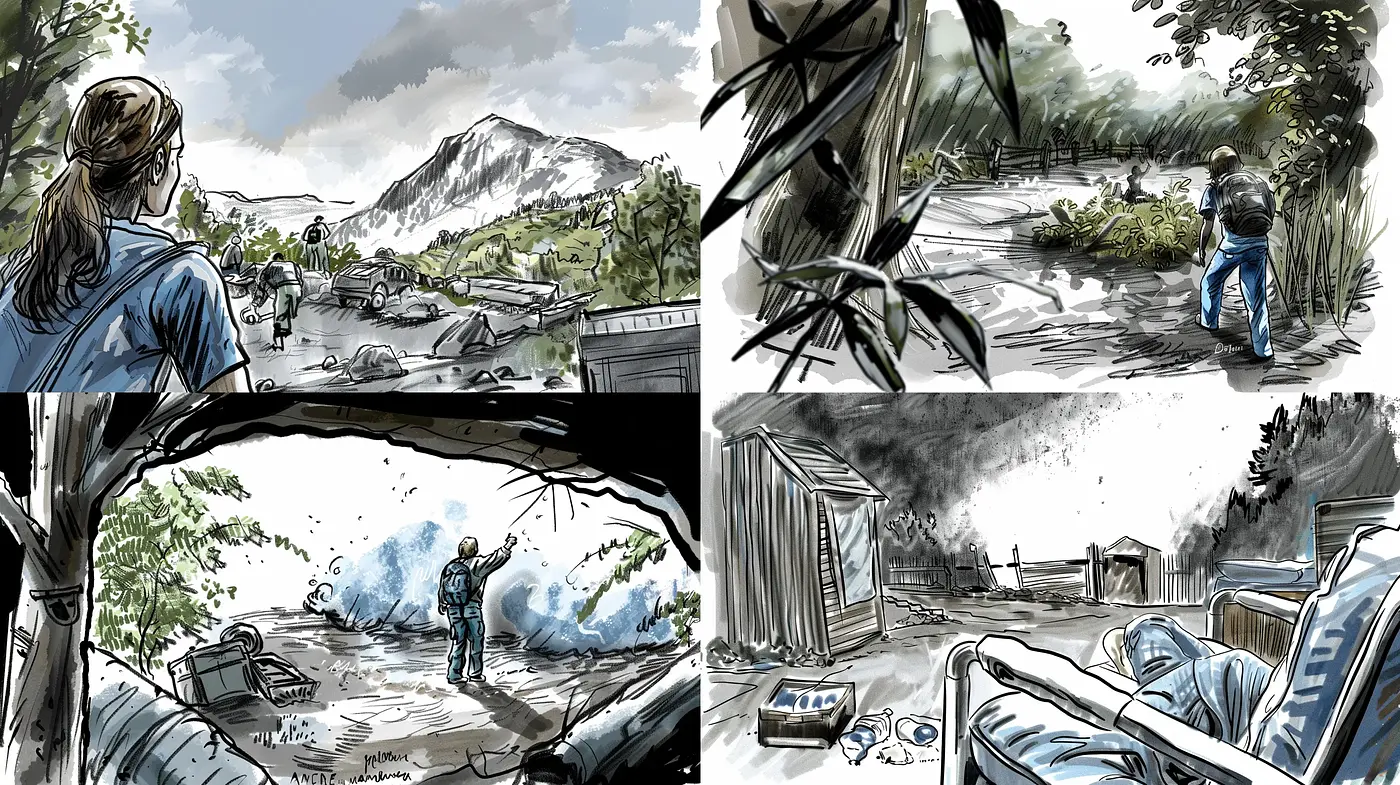 Ethereal Monochrome Landscapes with a Stroke of Indigo - Midjourney sref style