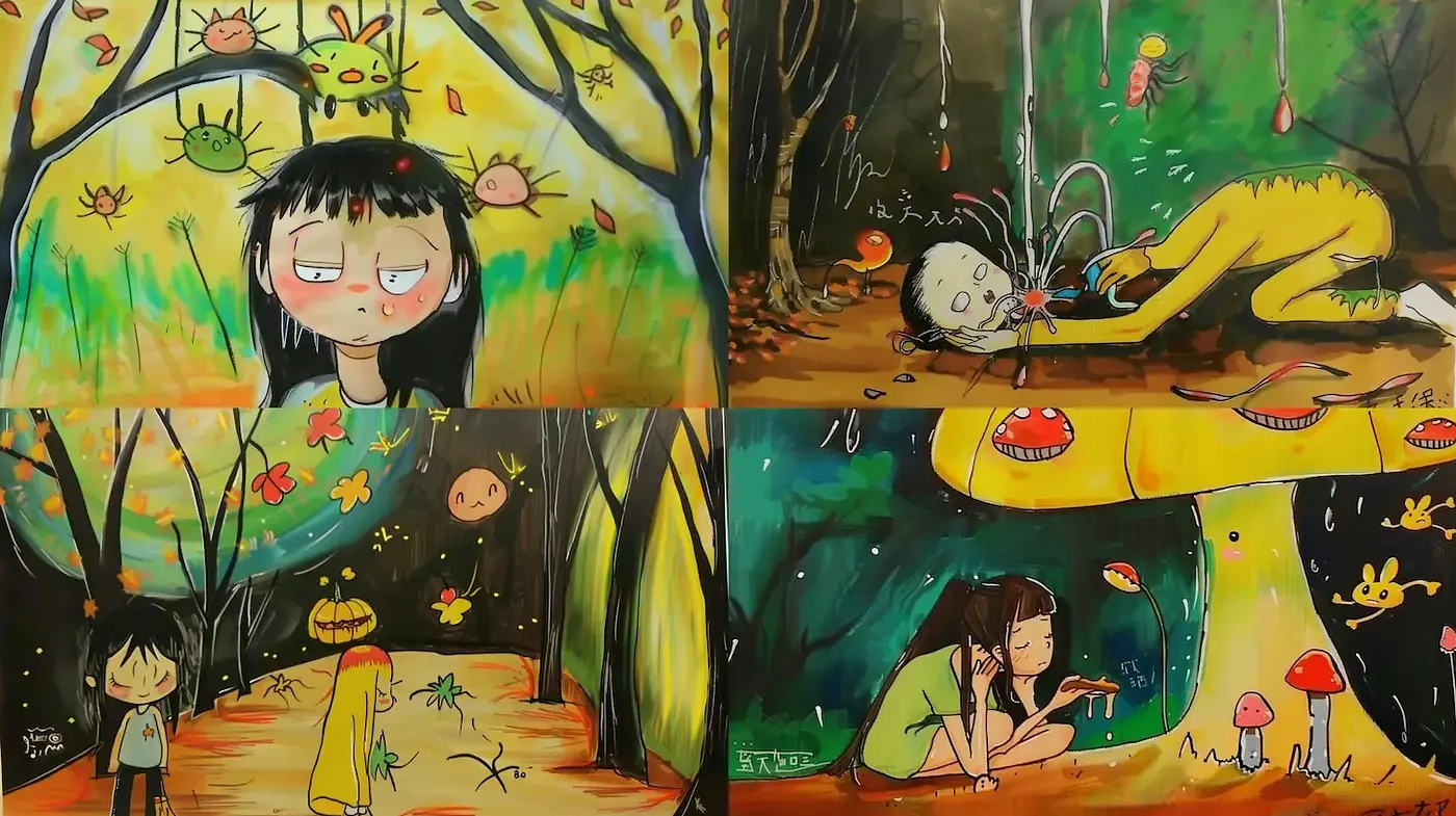 Whimsical and Playful Illustrations Inspired by Nature - Midjourney sref style