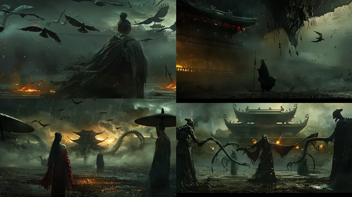 Ethereal Dystopian Elegance in a Dark Fantasy Realm - Midjourney sref style