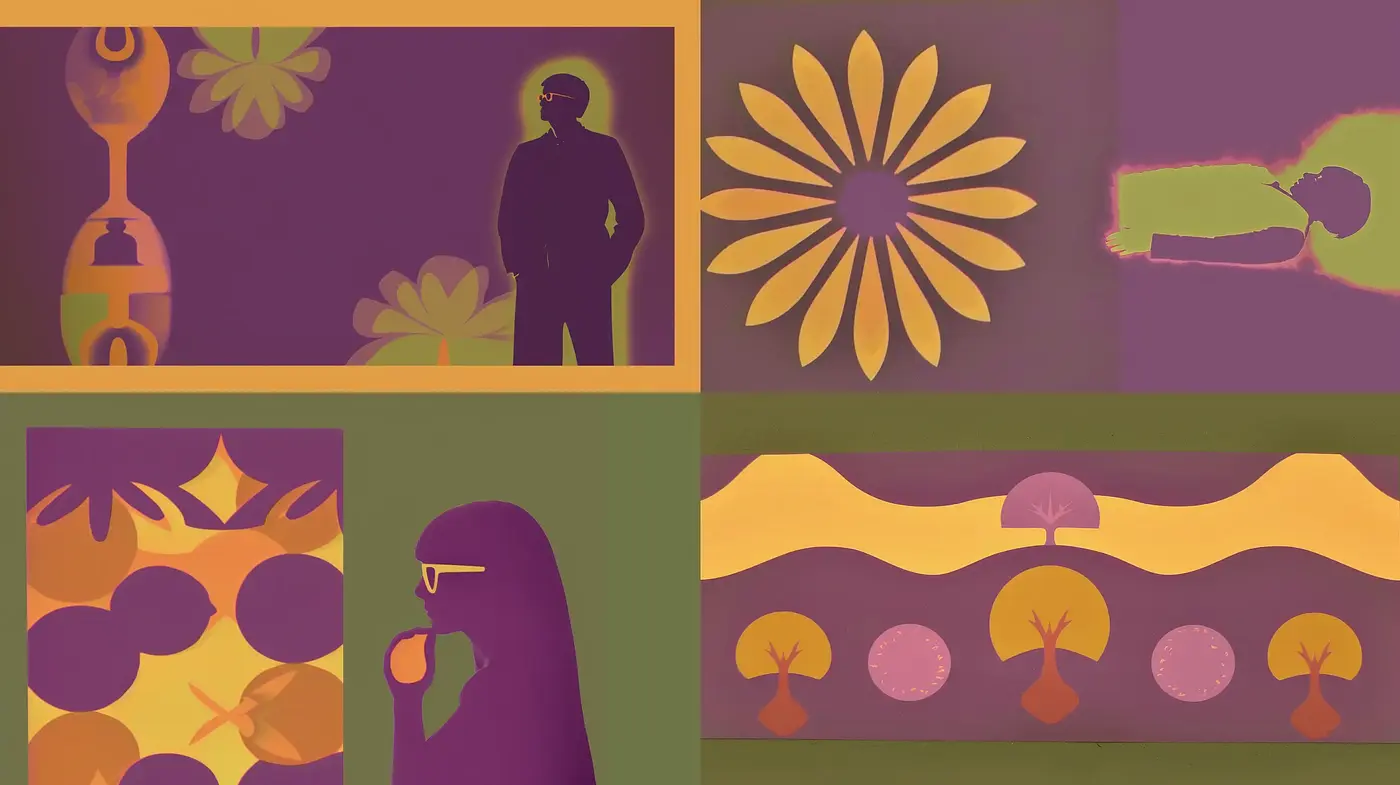 Twilight Ambiance with Abstract Silhouettes and Pastel Overtones - Midjourney sref style