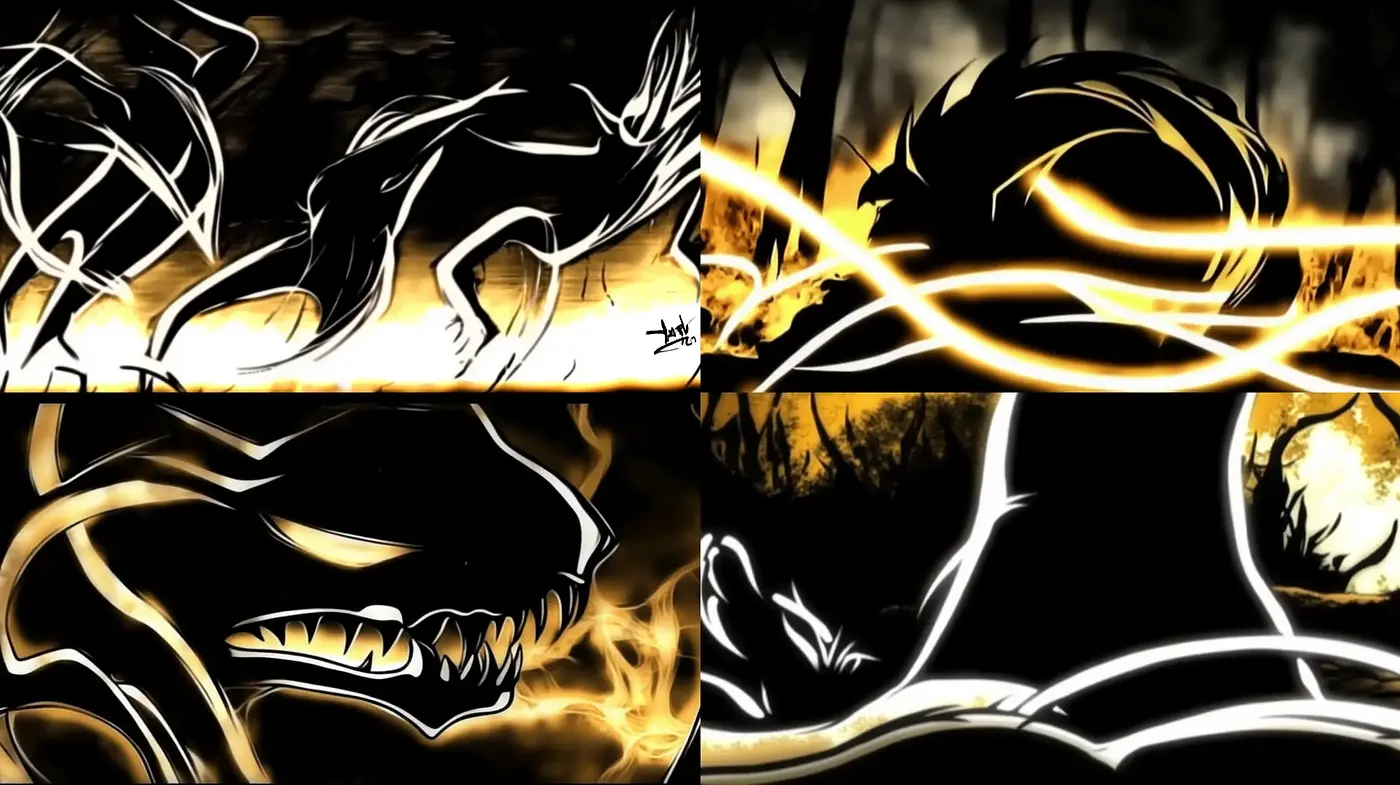 Dynamic Noir Contrast: Illuminated Forms Against a Dark Tapestry - Midjourney sref style