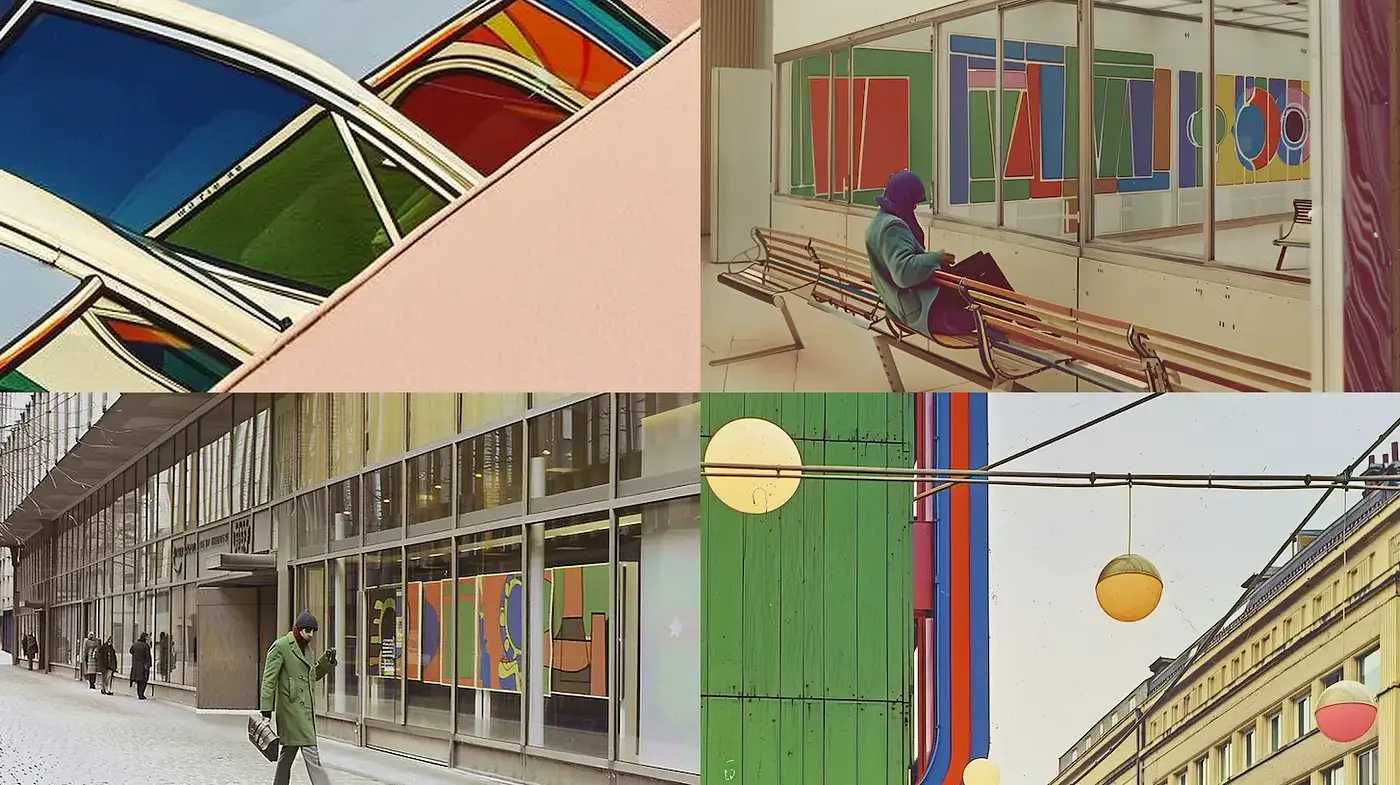 Vibrant Modernist Architectural Composition with Geometric Elements - Midjourney sref style