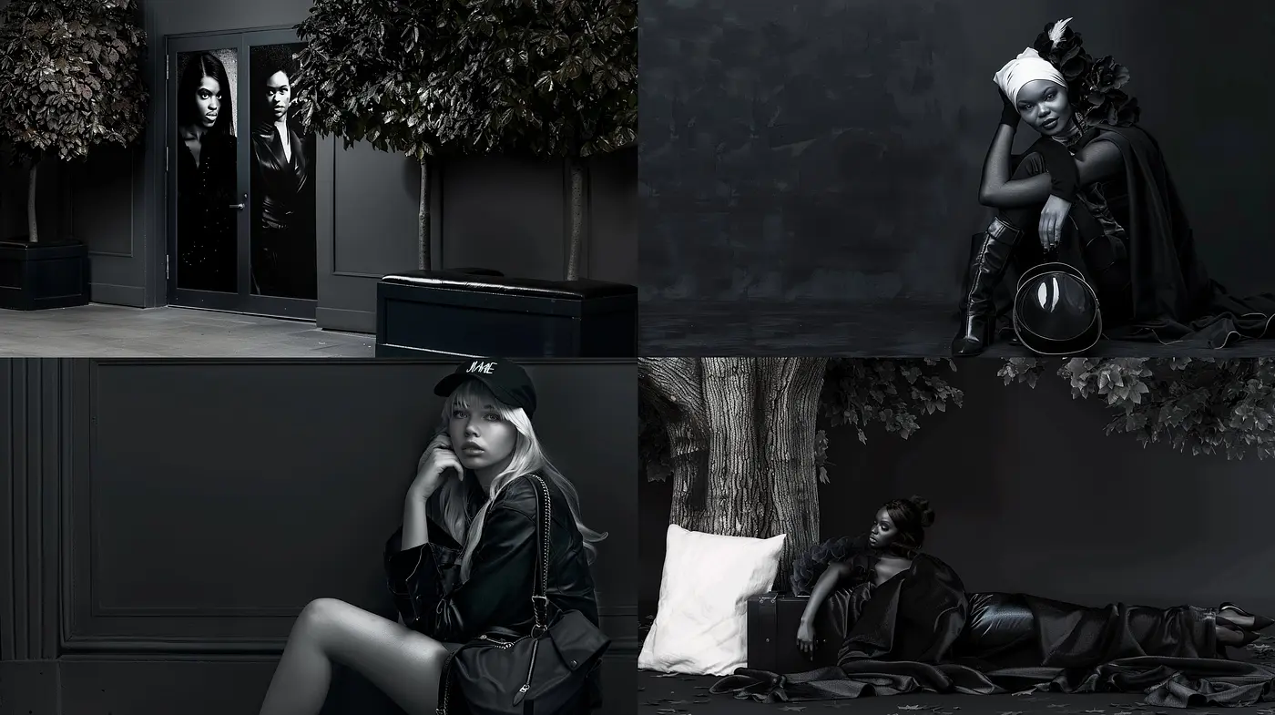 Monochromatic Elegance: A Contemporary Fusion of Fashion and Noir - Midjourney sref style