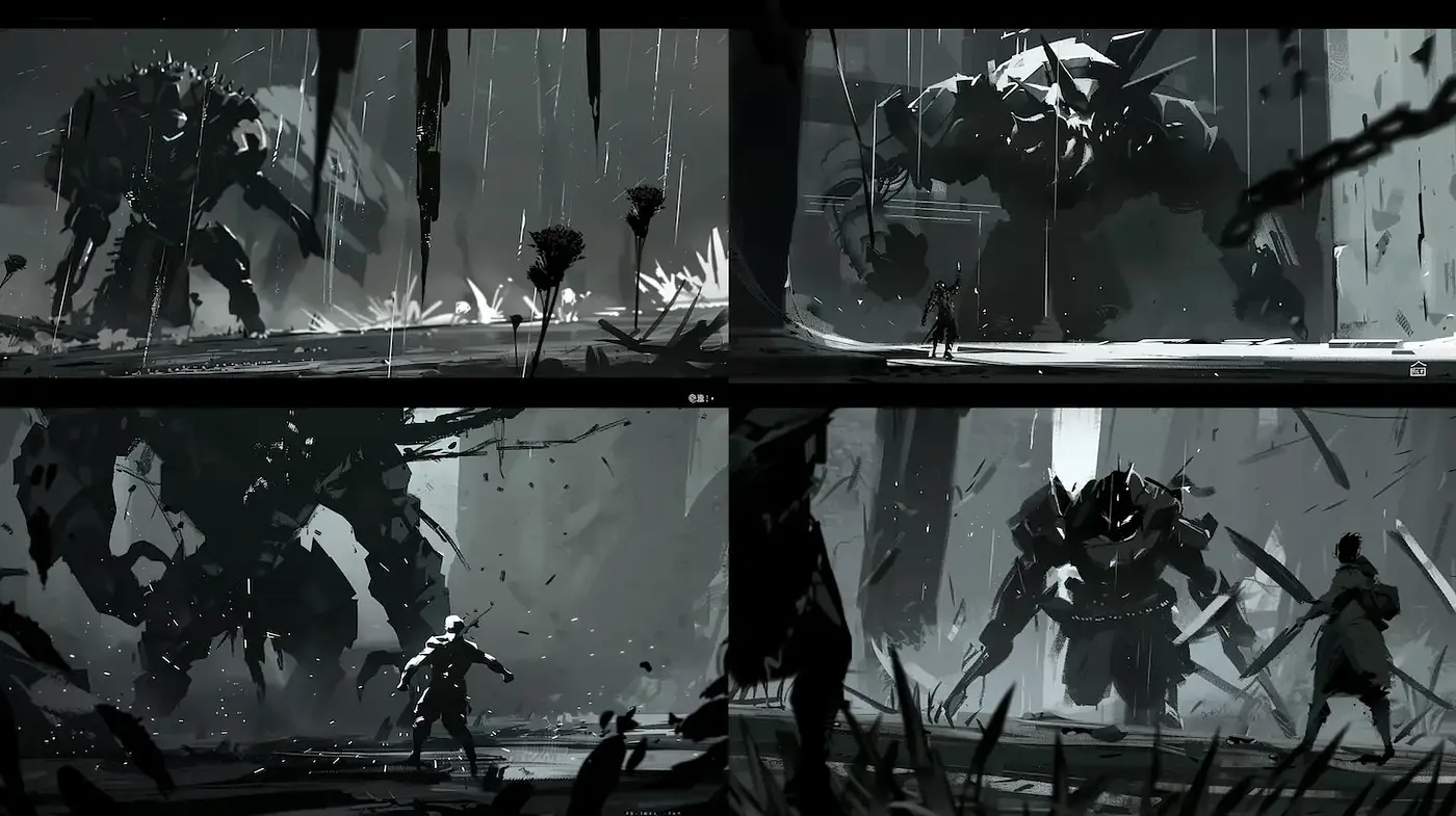Dark, atmospheric fantasy art with a strong sense of scale and tension - Midjourney sref style