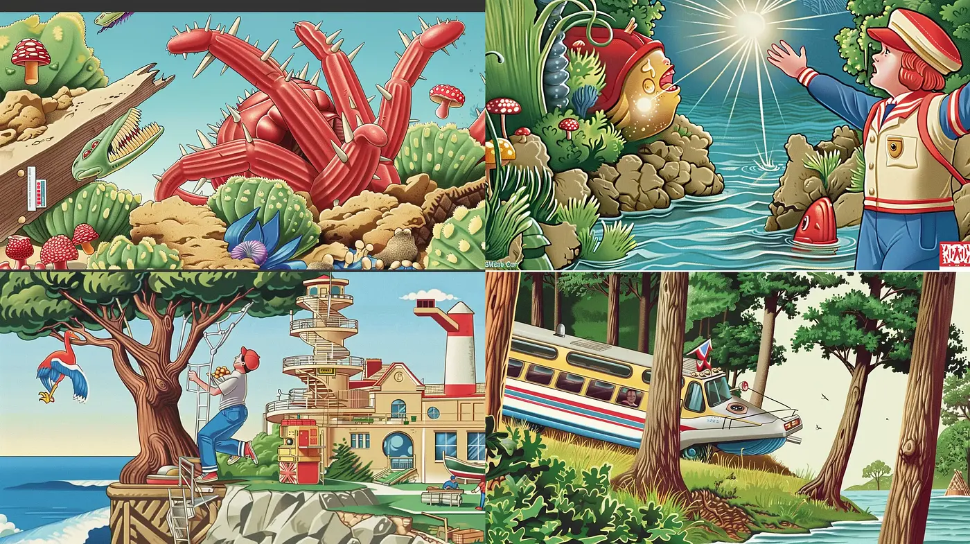 Whimsical Nautical Exploration in a Retro Comic Book Illustration Style - Midjourney sref style