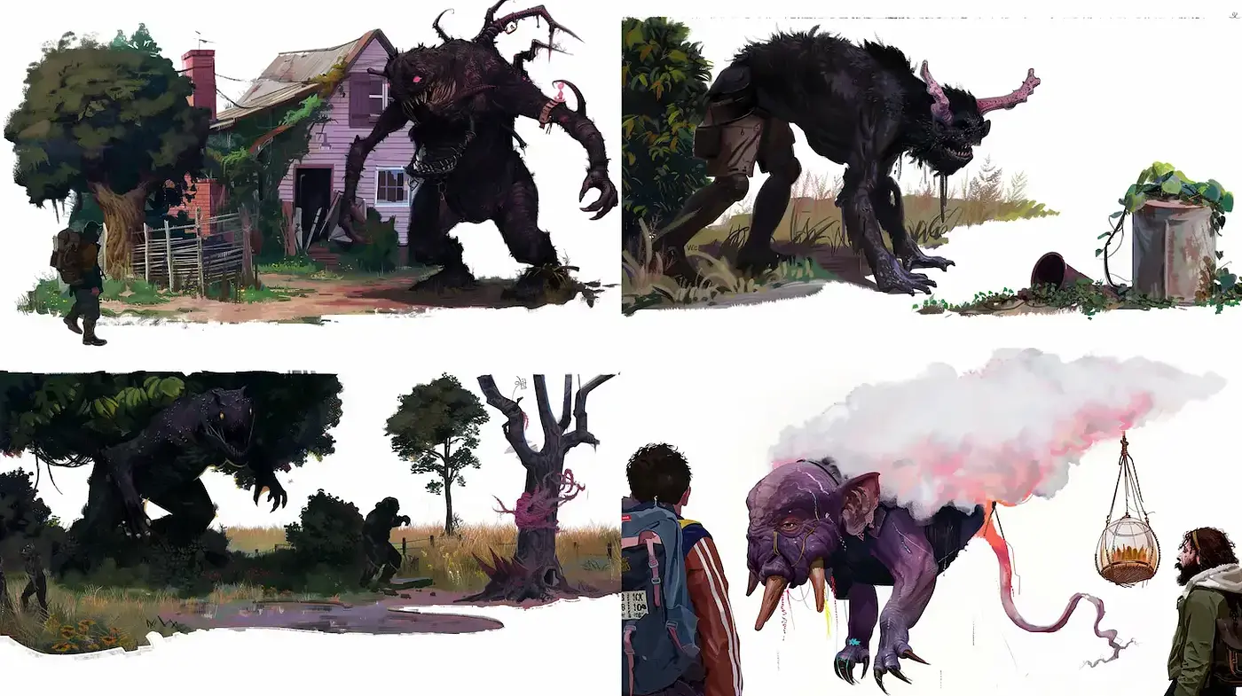 Dark Fantasy Illustration with Elements of Surrealism - Midjourney sref style