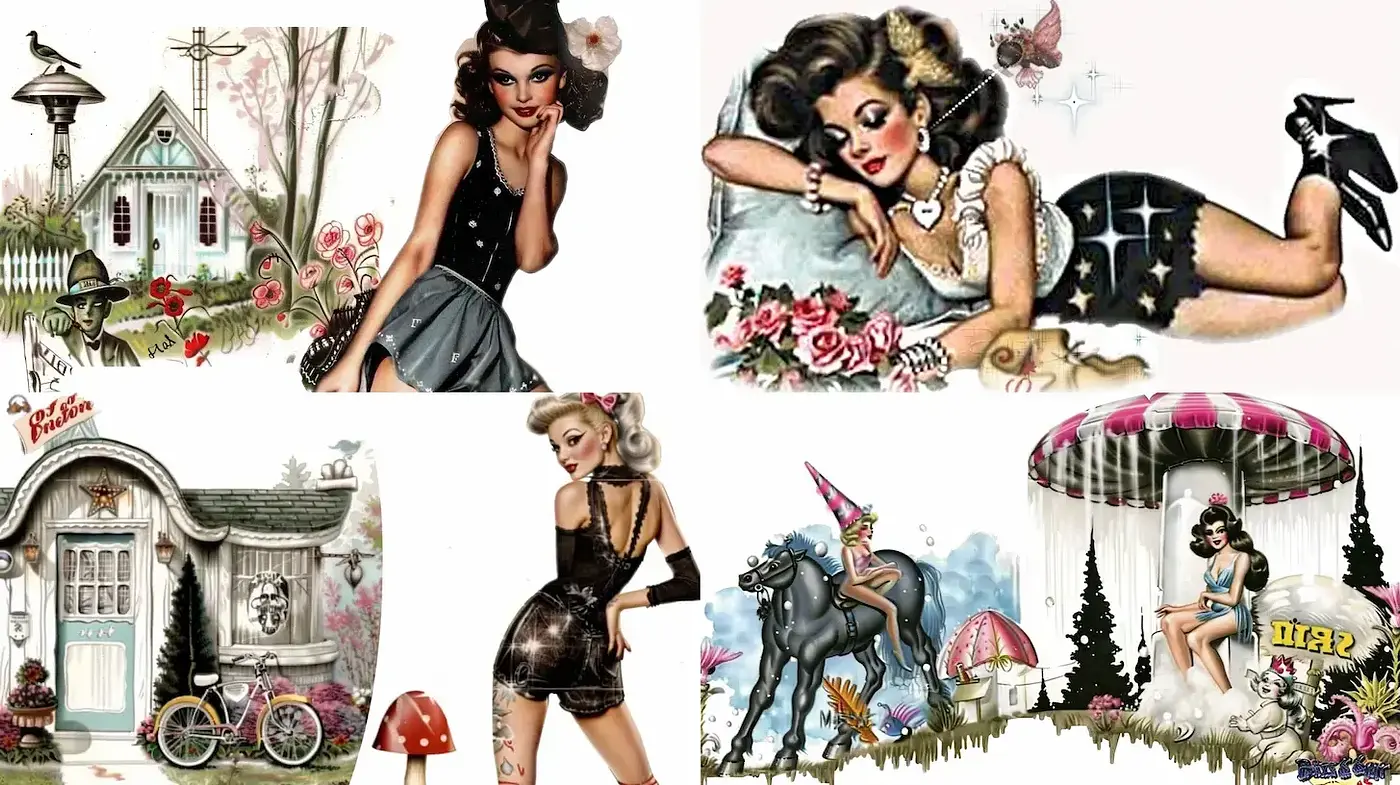 Retro-inspired illustrations with a charming blend of fantasy and glamour - Midjourney sref style
