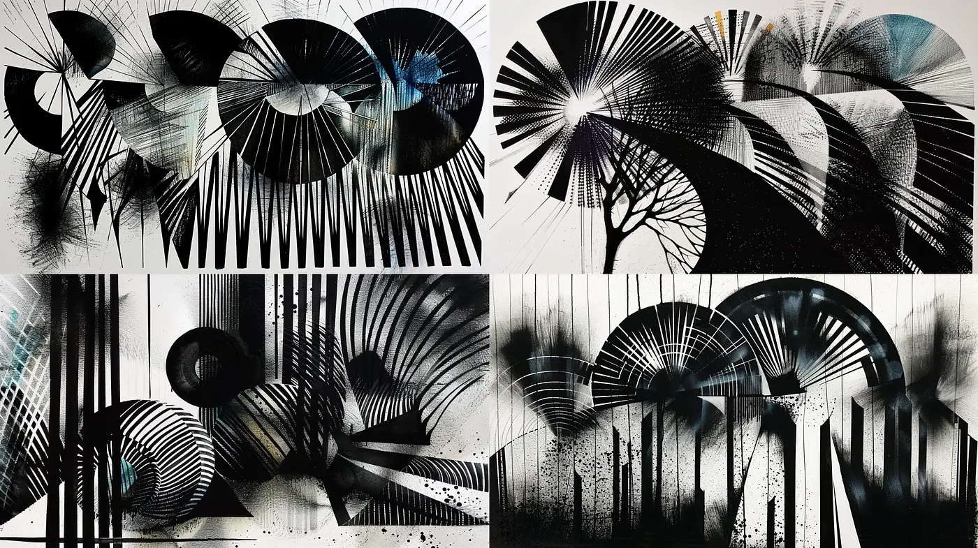 Monochromatic Symphony of Geometric Abstract Expressionism - Midjourney sref style
