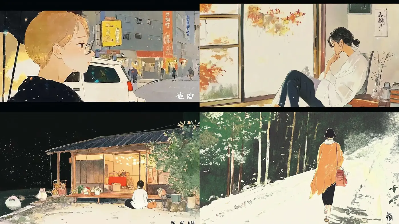 Serene Transitions of Seasonal Elegance in Anime-Inspired Tableaus - Midjourney sref style