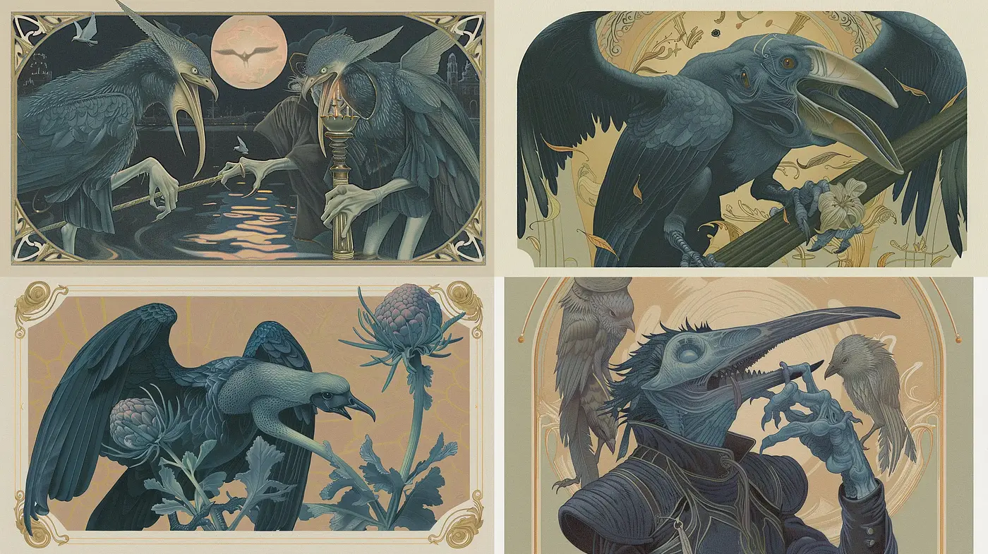 Ethereal Twilight Bestiary: A Study in Sepia Tones and Nature's Mystique - Midjourney sref style