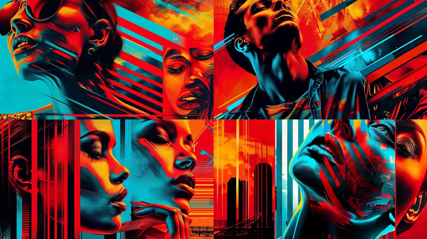 Dynamic and Vivid Portraits with Geometric Elements - Midjourney sref style