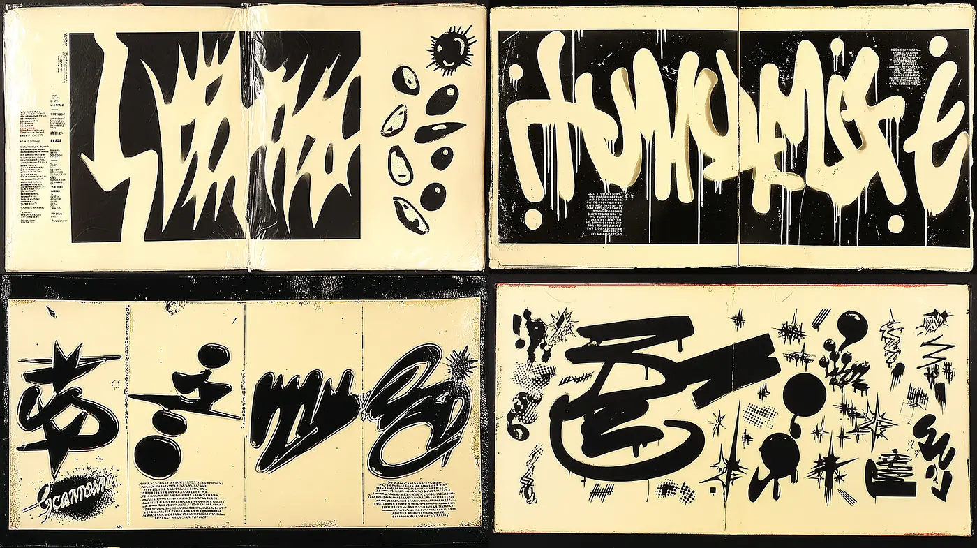 Dynamic and Abstract Graffiti-Inspired Typography with Textural Depth - Midjourney sref style