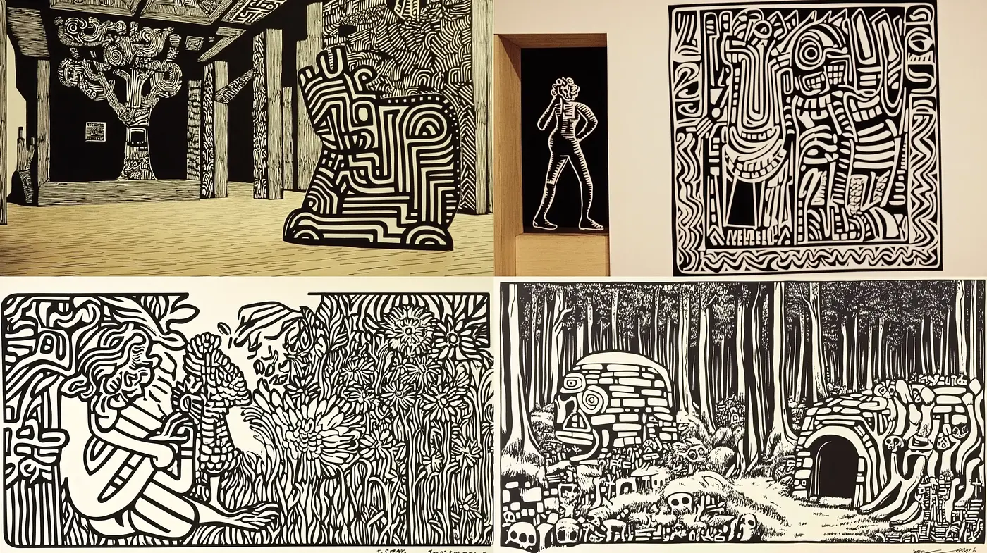 Contemporary Echoes of Tribal Line Art - Midjourney sref style