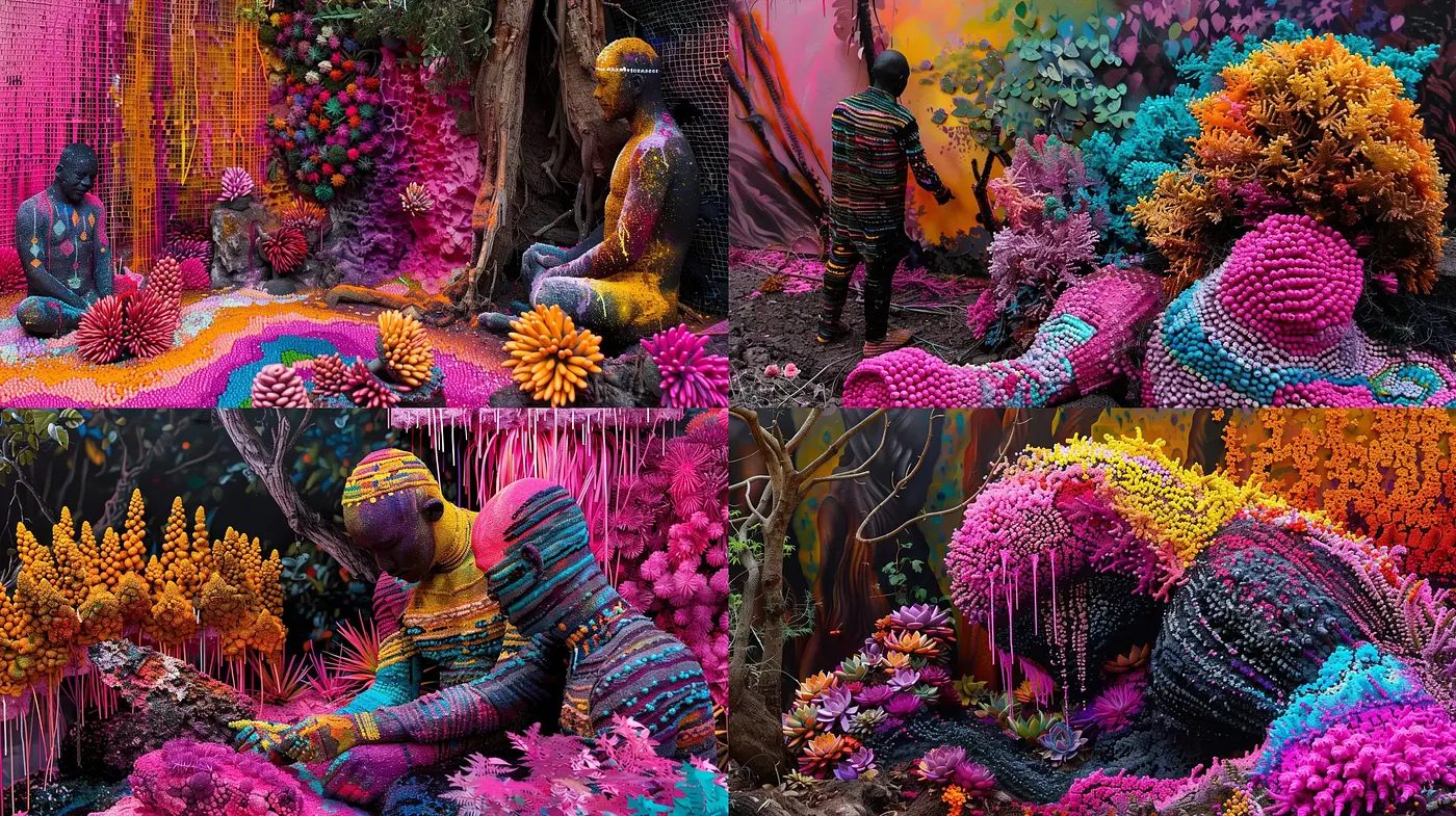 Psychedelic Nature Fusion with Textured Abstract Vibrance - Midjourney sref style