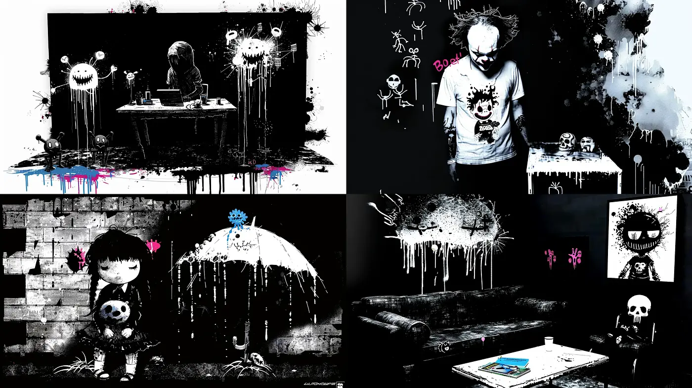 Grunge-Infused Urban Art with Pops of Neon - Midjourney sref style