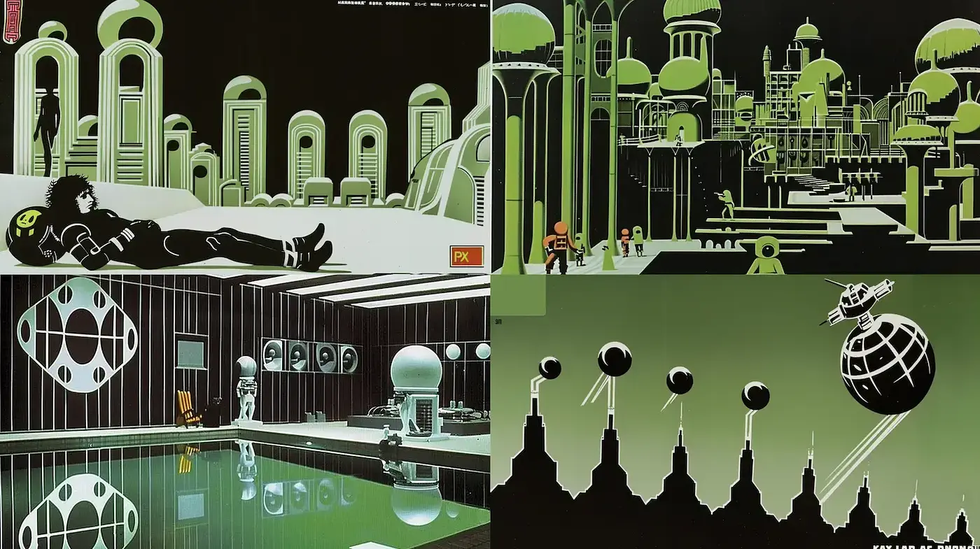 Futuristic Minimalism with a Retro Aesthetic - Midjourney sref style