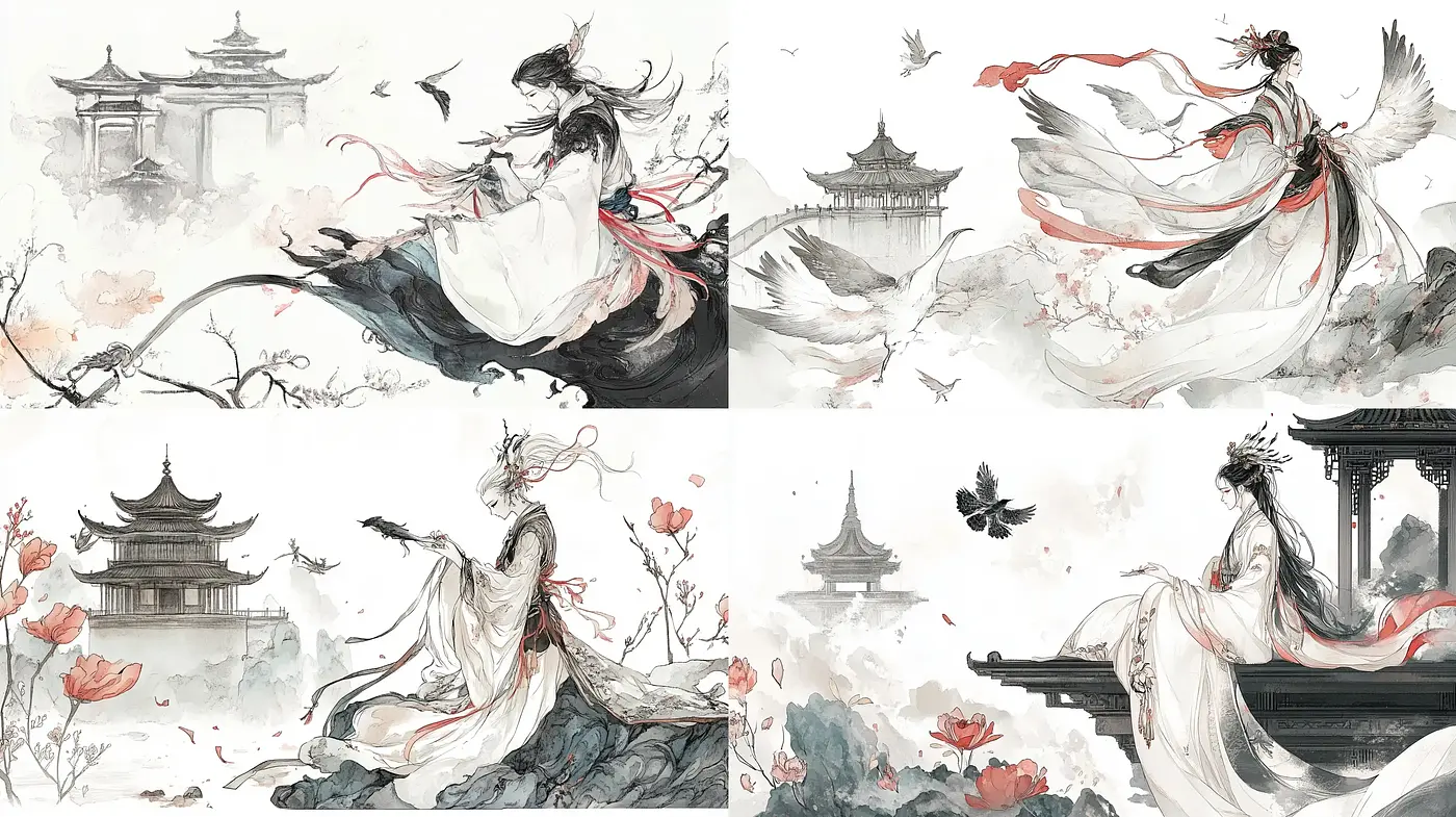 Ethereal Ink Wash Elegance: A Hybrid of Classical Asian Art and Modern Digital Techniques - Midjourney sref style